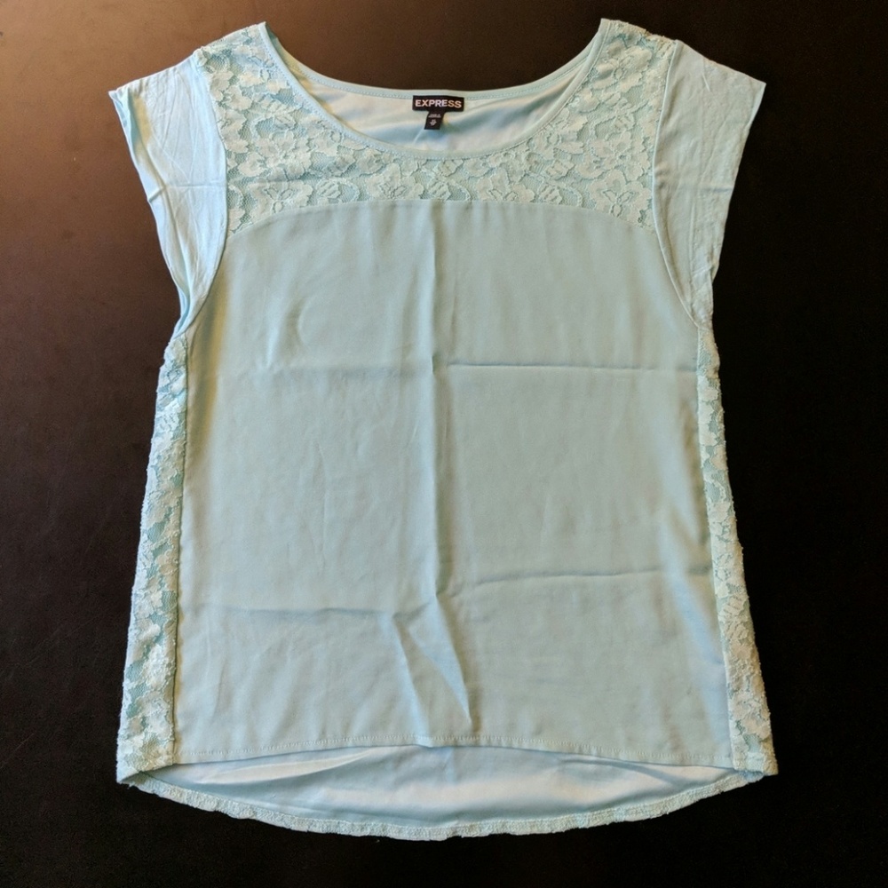 Express Mint Green Blouse w/Lace Detail
